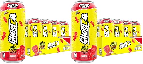 GHOST Energy Drink,Sour Patch Kids Redberry,16oz - Energy & Focus & No Artificial Colors - 200mg of Natural Caffeine,L-Carnitine-& Taurine - Gluten-Free-& Vegan,(Pack of 24)