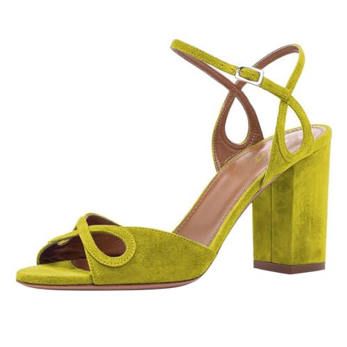 FOWT Women Round Open Toe Sandals Ankle Strap Chunky Block High Heels Stylish Hollow Cut Party Dance Shoes Size 4-16 US