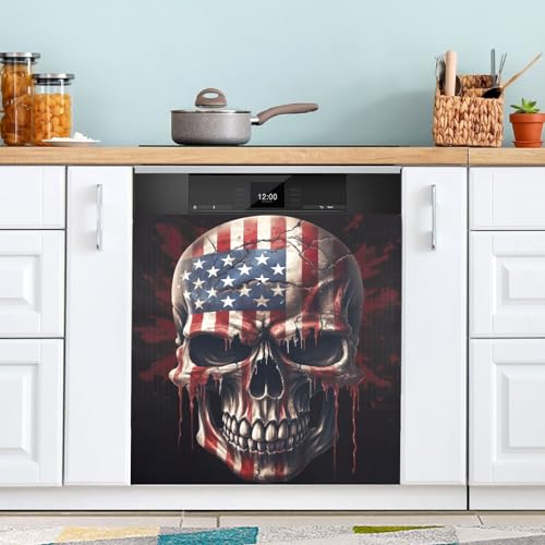 American Flag Skull 4th of July Dishwasher Magnet 23x26 inch