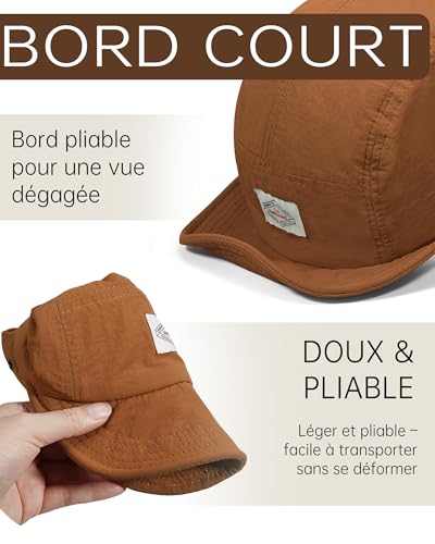 CLAPE Casquette à Visière Courte Casquette Baseball à 5 Panneaux Souple Flat Brim Chapeau Running Sport DarkYellow BS265P13 – vue 7