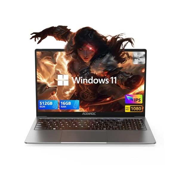 ACEMAGIC Laptop, Windows 11 Laptop Computer,16GB DDR4 512GB SSD, Quad-Core N95 Processor(Up to 3.4GHz), 15.6″ IPS 1080P PC,180° Open Angle,Long Battery Life,Metal Shell,WiFi, BT5.0, USB3.2, Type_C