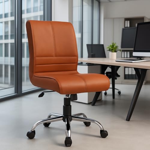 Image of NEWTURN Maxson ARMLESS (PRE-Assembled) with Heavy Duty Metal Stand Ergonomic Premium Leather Revolving Office Chair with 1 Years Warranty(TILT pushback Mechanism)