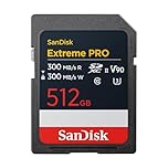 SANDISK Extreme PRO SDXC card 512GB, UHS-II(Up to 300 MB/s read speeds, 300 MB/s write speeds, V90, Pro-level performance enables cinema-quality 8K video recording)