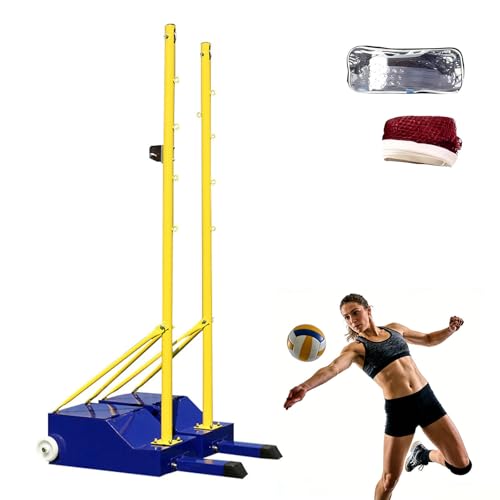 richigblosmum 2-in-1 Soft Volleyball/Badminton Set for Backyard, 5.1-6.9ft Height for All Ages, Anti-Sag Design, Portable Volleyball Poles with Wheels & Sturdy Base for Backyard, Grass, Beach