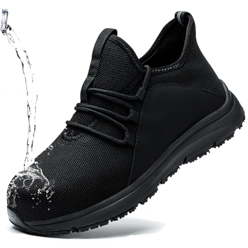 Image of Steel Toe Shoes Men Waterproof Non Slip Lightweight Work Sneakers Safety Alloy Roofing Construction Zapatos antideslizantes de Trabajo para Hombres seguridad Acero Black