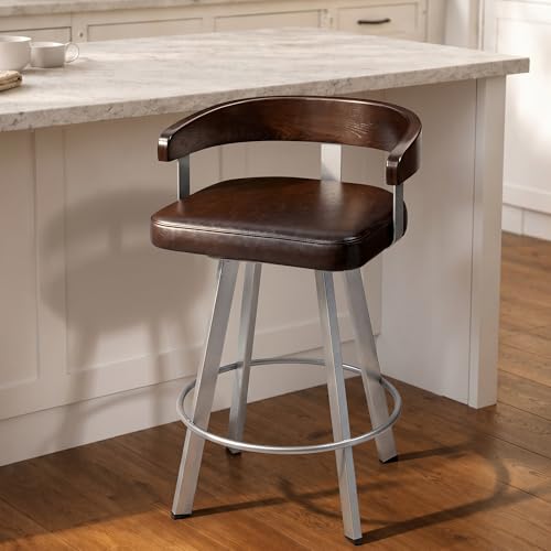 Image of FORSPARK 26 inch Swivel Counter Height Barstool, 350 lbs Capacity Bar Stools | 360 Rotation, Easy to Assemble, Wide Foam Seat, Solid Wood Backrest, Heavy Weight for Kitchen Dining Cafe, Coffee & Sliver