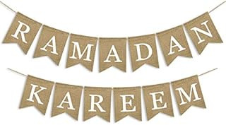 SWYOUN Burlap Ramadan Kareem Banner Supplies Muslim Fireplace Mantel Decoration