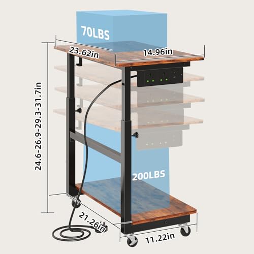HavenlyYouth 2-Tier Computer Tower Stand with Power Outlet, Height Adjustable PC Stand with Wheels, ATX-Case CPU Holder Cart with Hooks for Home, Office, Gaming - Image 7