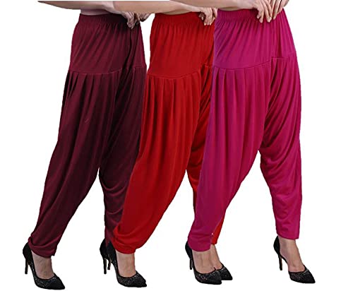 Image of CASUALS Women's Regular Fit Viscose Drawstring Patiala Harem Pants Combo Pack 3