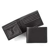Leatherology Black Onyx Men's Bifold Wallet with Card Flap ID Window - 11 credit card slots, double bill compartment, and card flap with thumb-slide ID window