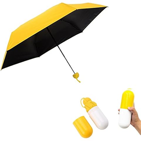 Buycitky 0.5lb / 7inch Ultra Light Mini Anti-UV Umbrella with Capsule Case, Compact Folding Umbrella for Women Girl Child, Your Intimate Helpmate in This Season! (Yellow) Cover