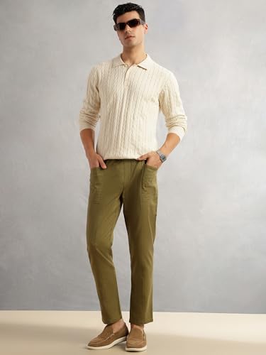 Image of Thomas Scott Men's | Regular Fit | Long Sleeves | Self Design | 100% Cotton | Button Closure | Dry Clean | Polo Collar | Knitted | T-Shirt