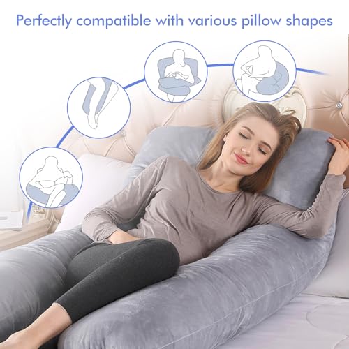 GOEDCH U Taie d'oreiller de grossesse : coussin de positionnement latéral en coton taie d'oreiller amovible, housse de rechange pour coussin d'allaitement adulte, housse de coussin en U, lavable en – vue 4