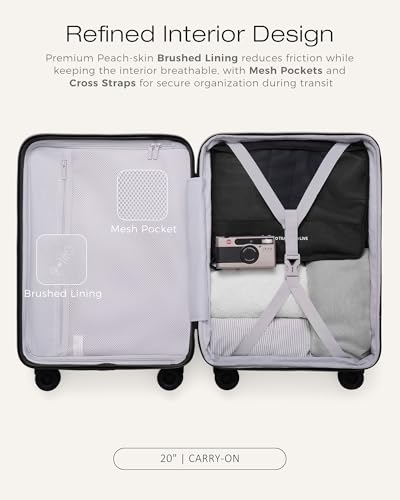 Image of Coolife Luggage Carry-On, Lightweight PC Hardside Suitcase, 20-Inch, Black | Expandable Carry-On, Dual Spinner Wheels, TSA-Approved Lock, Upgraded PC Hardshell, Durable Travel Suitcase