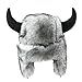 URAWOW Ox Horn Faux Fur Trapper Hat for Women Men Outdoor Plush Fuzzy Warm Ear Flaps Fashion Cute Animal Wacky Grey White