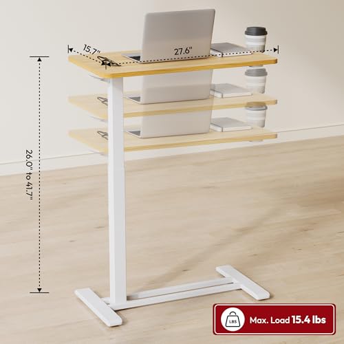 SANODESK Medical Adjustable Overbed Bedside Table with Hidden Casters, Pneumatic Mobile Laptop Computer Standing Desk Cart with Tray, Hospital and Home Use(27.6" W x 15.7" D, Maple) - Thumbnail 3