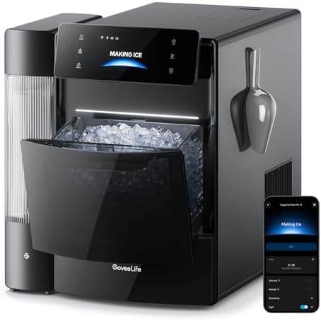 GoveeLife Smart Nugget Ice Maker Pro, 60lbs Daily, 6-Minute First Ice, 40dB Ultra-Quiet with AI NoiseGuard, App & Voice Control, Self-Clean, 3.5lbs Basket & Dual Water Tanks, for Home Kitchen, Party
