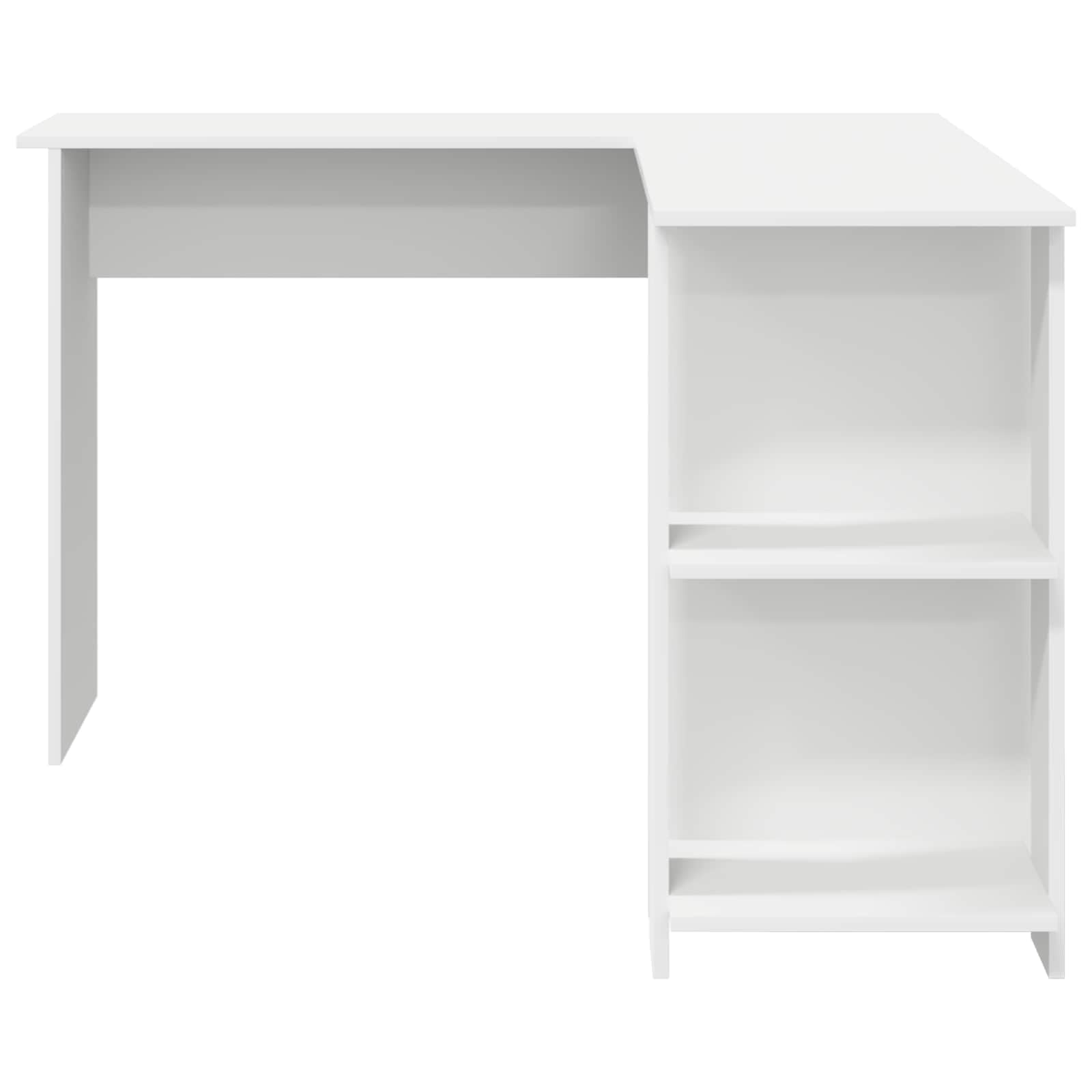Scrivania ad angolo bianco in legno ingegnerizzato con ripiano e cassetto, tavolo per ufficio casa studio, postazione lavoro salvaspazio per computer e gaming