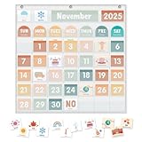 Large Calendar Pocket Chart, Calendar Learning Classroom Calendar Pocket Chart with 115 Cards for Classroom Calendar and Weather Pocket Chart for Home Kindergarten Learning(White)