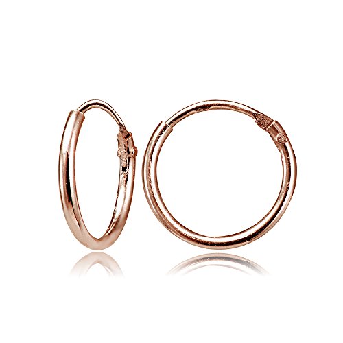 Rose Gold Hoops Flashed Sterling Silver Small Tiny Mini Endless 10mm Thin Round Unisex Cartilage Hoop Earrings for Men Women