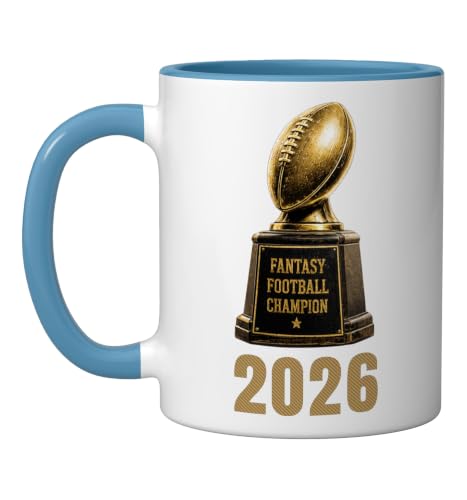 Fantasy Football Champion 2026 Winner Ceramic Mug, Blue/White, 11oz