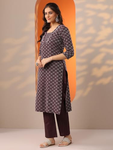 Image of Gerua By Libas Printed Cotton Blend Straight Kurta With Trousers and Dupatta