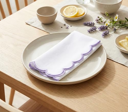 Image of PurpleEssences Scalloped Cloth Napkins 18x18 in - White Edges Lavender