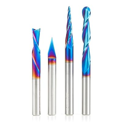 Amana Tool AMS-188-K 4-Pc CNC Solid Carbide Spektra Extreme Tool Life Coated Signmaking/Engraving CNC Router Bit Pack 1/4 Inch Shank