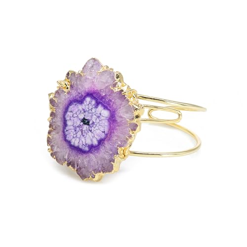 Quartz Aura Statement Cuff Bracelet Natural Gemstone Solar Quartz For Women Bracelet Fashion Gold Plated Jewelry Stone Size Approximately 45-50mm2