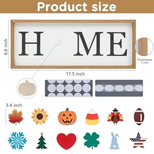 Interchangeable HOME Seasonal Tabletop Sign with 12 Pcs Seasonal Icons Wooden HOME Sign for All Seasons Shelf Mantel Windowsill Decor