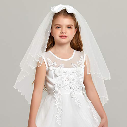 Girls Bowknot Rhinestone Flower Headband Hair Wreath Floral Crown Veil3