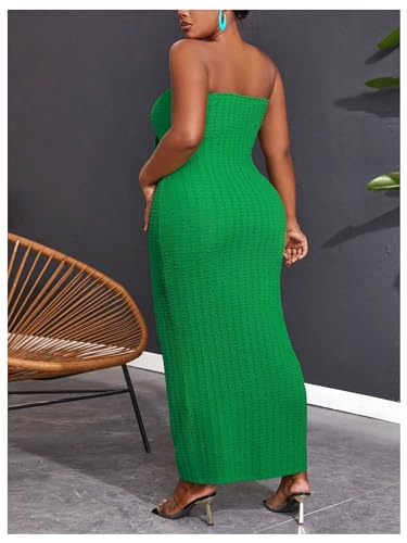 Image of WDIRARA Women's Plus Size Strapless Sleeveless Tie Front Bodycon Dress Party Club Tube Dresses