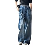 Women'S Mopping Wide-Leg Jeans High Waist Vintage Street Style Jean trousers Vintage Baggy Wide Oversize Denim Pants (29.00,Blue)