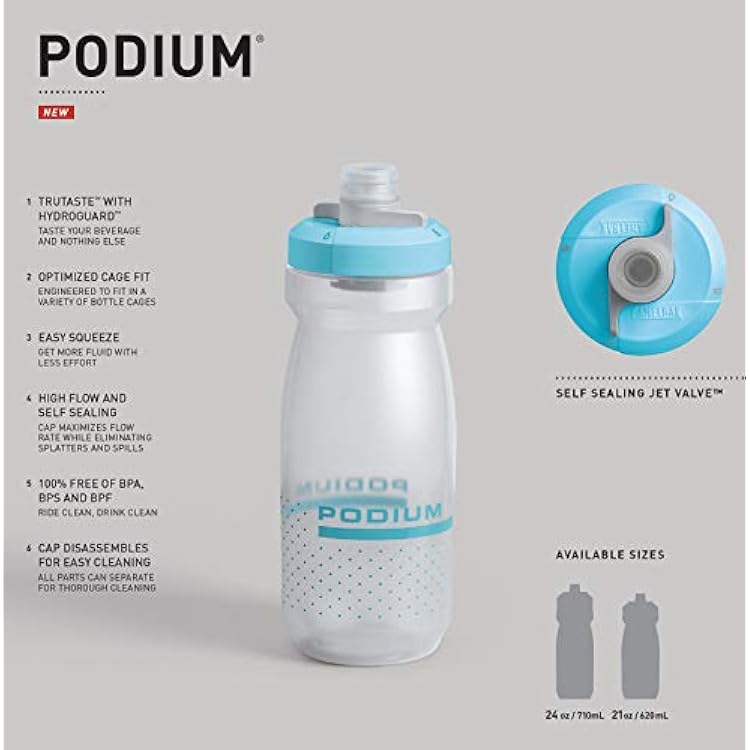 CamelBak Podium Bike Squeeze Water Bottle, High Flow Easy Squeeze Design for Cycling Performance, 24oz, Black