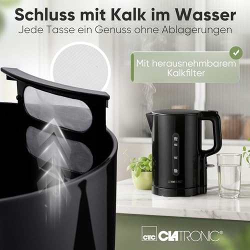 Foto von Clatronic® Wasserkocher 1,7L | 2200W für schnelles Erhitzen | BPA frei | Einhandbedienung | Wasserstandsanzeige | Kettle | Überhitzungsschutz | WK 3835 schwarz