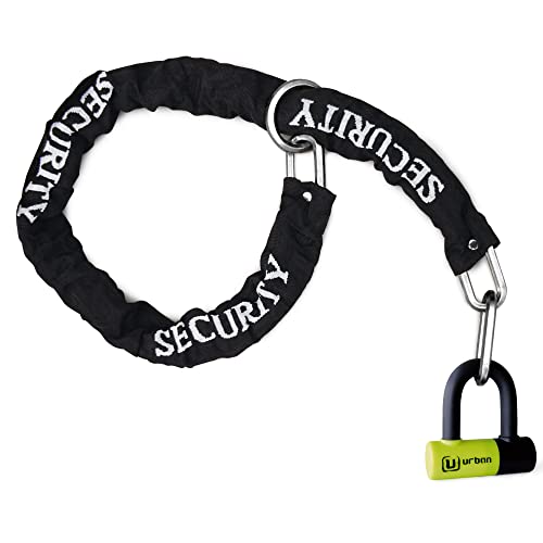 URBAN UR59120 Candado Antirrobo Mini U con Cadena Lazo 120 cm, Doble Función Más Seguro para Candado Moto Disco, Cerradura Alta Seguridad y Doble Cierre, Antirobo Universal para Moto,Scooter Bicicleta