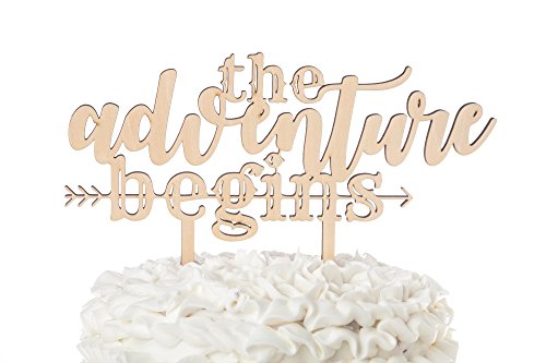 Ella Celebration The Adventure Begins Wooden Wedding Cake Topper, Improved Arrow Rustic Wood Decoration 8 Inch Width (Adventure Begins) #TOP4