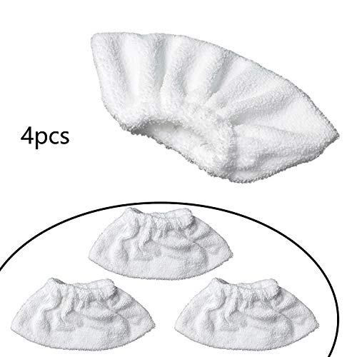 Set di 4 rivestimenti in microfibra per scopa a vapore, accessori per l'ugello, set di panni in spugna, rivestimento in spugna di cotone compatibile con la maggior parte dei pulitori vapore (bianco)