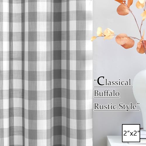Abstractex Grey White Gingham Sheer Curtains 60x72 Inch for Bedroom Buffalo Check Linen Textured Semi Sheer Privacy Drapes for Living Room Light Filtering Rustic Eyelet Window Treatments 2 Panels - Image 3