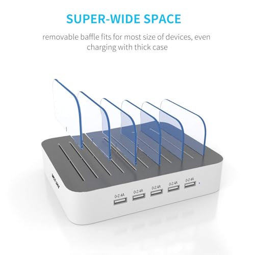 Image of MSTJRY Charging Station for Multiple Devices : 5 Port Multi USB-A Charger Stations Multi-Device Organizer Charging Dock Designed for iPhone iPad Cell Phone Tablets (7 Short Cables Included)