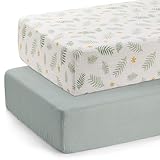 Deppon Muslin Crib Sheets for Girl Boy, 2 PCS Soft and Breathable Cotton Baby Sheets for Standard Crib Mattress, 52"x 28" (Green, Leaf)