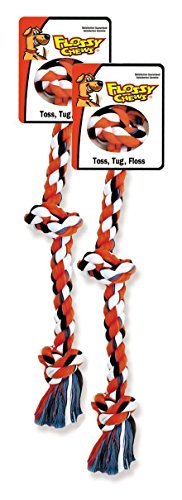 MammothFlossy Chews Cottonblend Color 3-Knot Rope Tug, Small, 15-Inch (2 Pack)