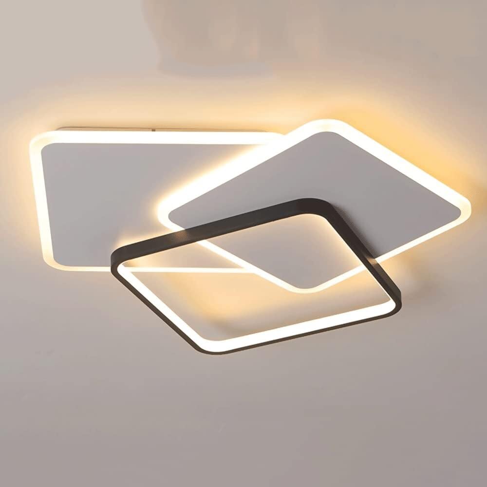KXEcoLife Semi Flush Mount Ceiling Light LED Lamp Geometry Square Fixture Acrylic 43W Modern Metal for Living Room Bedroom Study Dining Room(Warm Light)