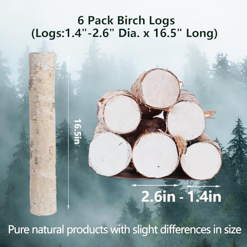 6 Pack Birch Logs Decorative Natural Birch Log for Decoration,Crafts,DIY,White Birch Logs for Fireplace Decor Firewood(Logs:1.4\"-2.6\" Dia. x 16.5\" Length) - Thumbnail 2