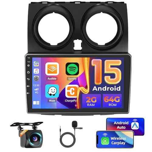 Autoradio Android 15 avec Carplay sans fil et caméra de recul pour Nissan Qashqai J10