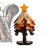 Salvamanteles para árbol de Navidad, posavasos plegables para bebidas, diseño de peces, salvamanteles de árbol de madera con soporte, para sartén, tetera, plato, mesa de bebidas, Navidad