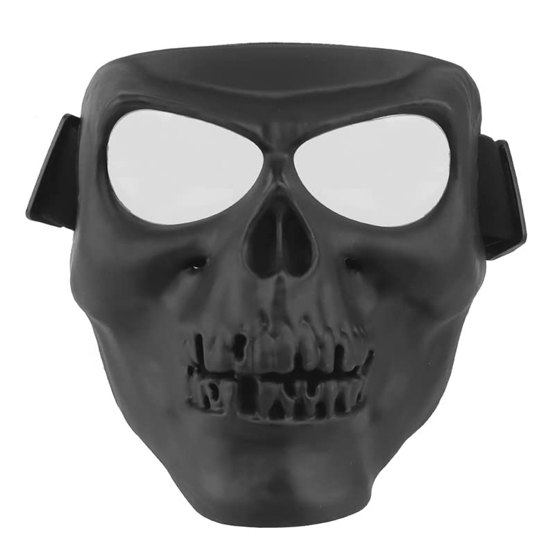 Outdoor Paintball Shooting Face Protection Gear Tactical Halloween Cosplay Horror Skull Mask - Transparent Lens - Black