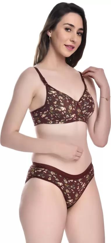 Image of Women's Cotton Full Coverage Lightly Padded Wire Free Sexy Bra Panty Lingerie Set Honeymoon Bikni Set for Girl's Combo Pack of 3