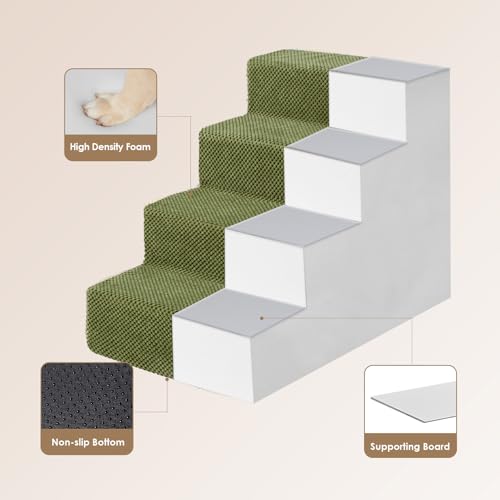 Image of EHEYCIGA Dog Stairs for Bed 18 inch H, 4-Step Dog Steps for High Bed, Pet Steps for Small Dogs and Cats, Non-Slip Balanced Pet Ramp Indoor, Olive Green
