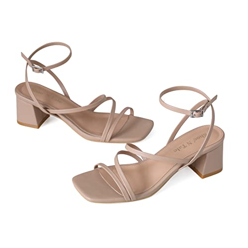 Image of Shoe'N Tale Strappy Heels for Women Low Chunky Block Heel Dress Shoes Square Open Toe Ankle Strap Heeled Sandals